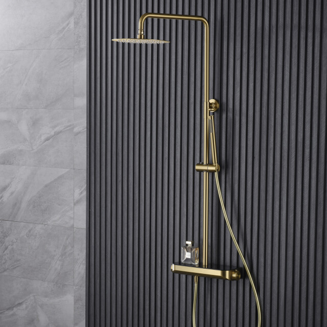 Luzzo ® varese brushed brass regendouche thermostaat met planchet 3047847 large