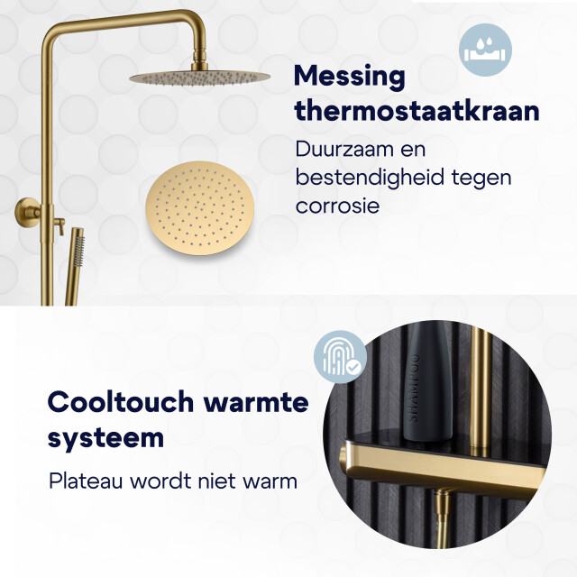Luzzo ® varese brushed brass regendouche thermostaat met planchet 3047847 large