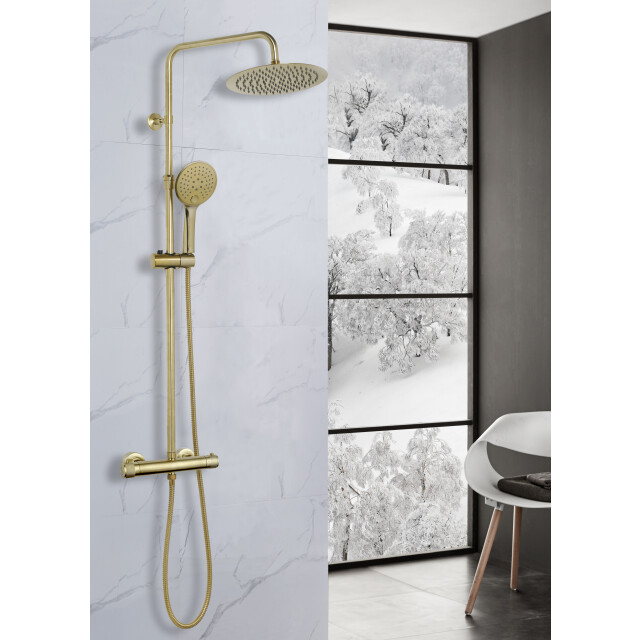 Luzzo ® pvd regendouche brushed brass met thermostaatkraan 25cm 3047808 large