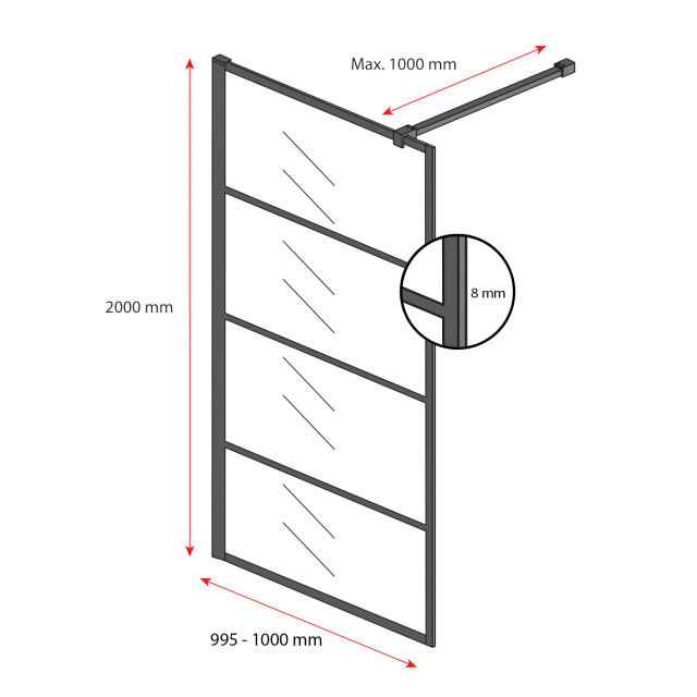 Badplaats Douchewand essos 100 x 200 cm zwart – inloopdouche 8 mm 3181201 large