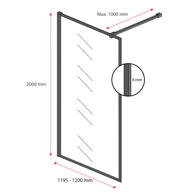 Badplaats Douchewand georgia 120 x 200 cm zwart – inloopdouche 8 mm 3181200 large
