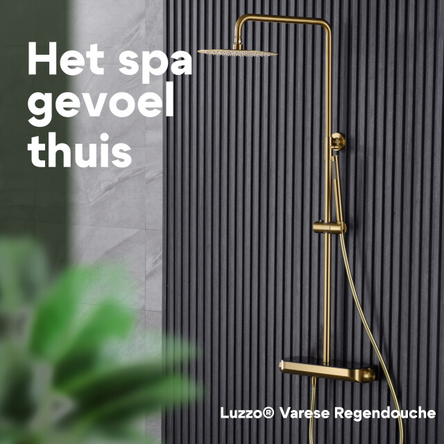 Luzzo ® varese brushed brass regendouche thermostaat met planchet 3047847 large
