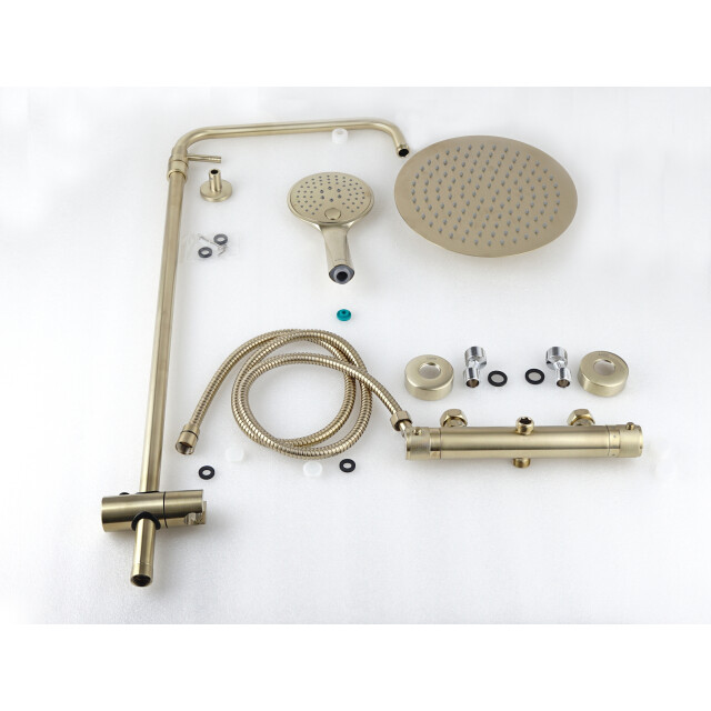 Luzzo ® pvd regendouche brushed brass met thermostaatkraan 25cm 3047808 large