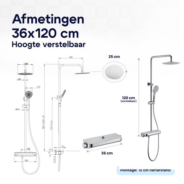 Luzzo ® varese regendouche thermostaat met planchet -chroom/ 3047848 large