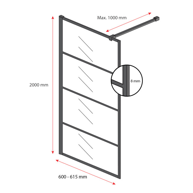 Badplaats Douchewand essos 60 x 200 cm zwart – inloopdouche 8 mm 3181231 large
