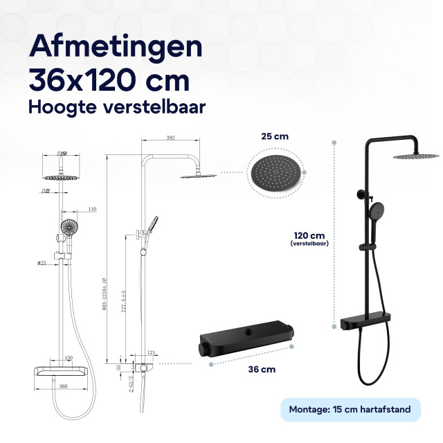 Luzzo ® varese regendouche thermostaat met planchet mat 3047845 large
