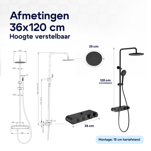 Luzzo ® dirillo regendouche thermostaat met planchet mat 3047846 large