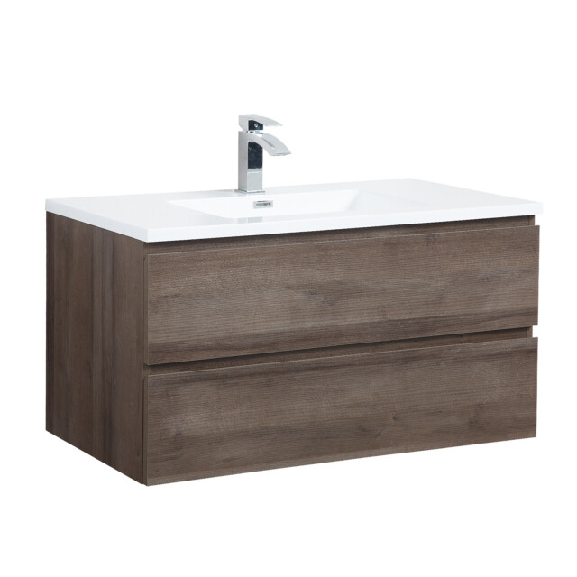 Badplaats Badkamermeubel set angela 100cm bruin badmeubel met wastafel 3181359 large