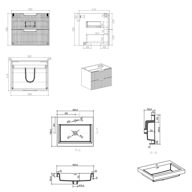 Badplaats Badkamermeubel set thermis 60cm - badmeubel met wastafel 3375948 large