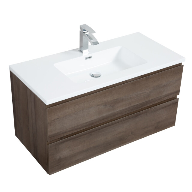 Badplaats Badkamermeubel set angela 100cm bruin badmeubel met wastafel 3181359 large