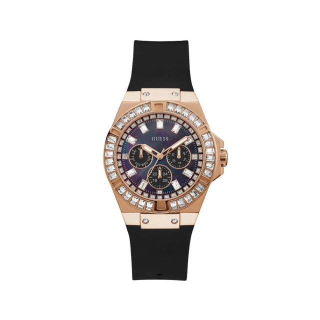 Guess Siliconen horloge met gouden kast 39 mm Guess Zwarte Siliconen Horloge Met Gouden Kast 39 MM large