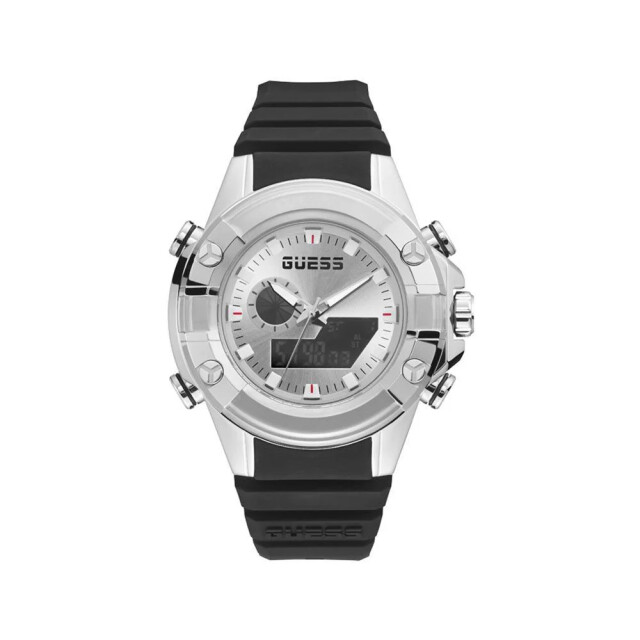 Guess Silicone horloge met grijze kast 47mm Guess Zwart Silicone Horloge Met Grijze Kast 47MM large