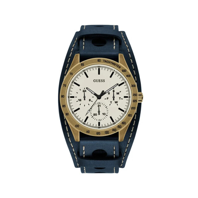 Guess Leren horloge voor heren van goud 44mm Guess Blauw Leren Horloge voor Heren van Goud 44MM large