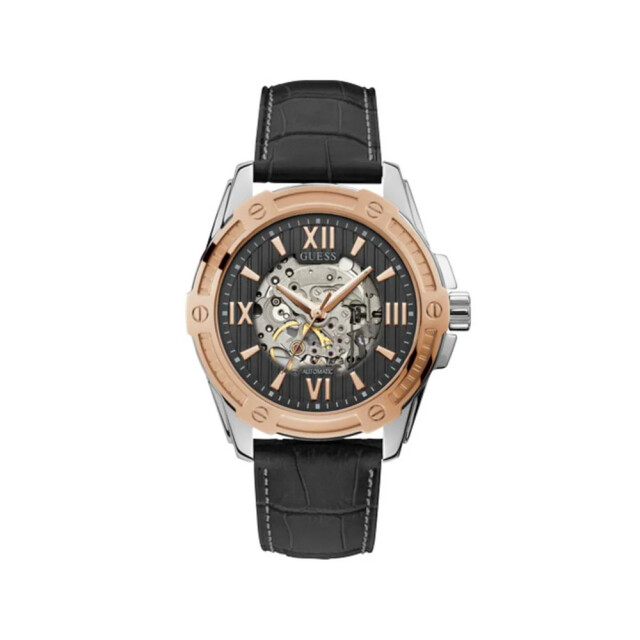 Guess Leren horloge voor stijlvolle mannen Guess Zwart Leren Horloge Voor Stijlvolle Mannen large