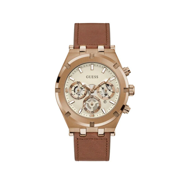 Guess Leren horloge voor stijlvolle gelegenheden Guess Bruine Leren Horloge Voor Stijlvolle Gelegenheden large