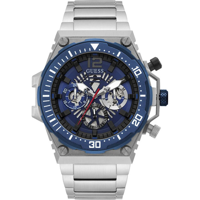 Guess Rvs horloge met blauw wijzerplaat Guess Zilveren RVS Horloge Met Blauw Wijzerplaat large