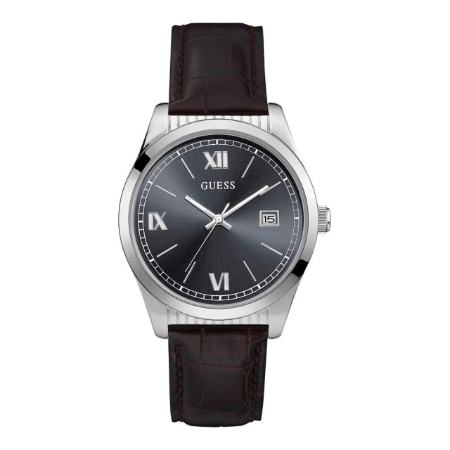 Guess Polyethyleen horloge met stijlvolle zilveren kast Guess Bruin Polyethyleen Horloge Met Stijlvolle Zilveren Kast large