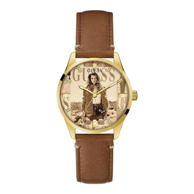 Guess Leren horloge voor stijlvolle elegantie Guess Bruin Leren Horloge Voor Stijlvolle Elegantie large