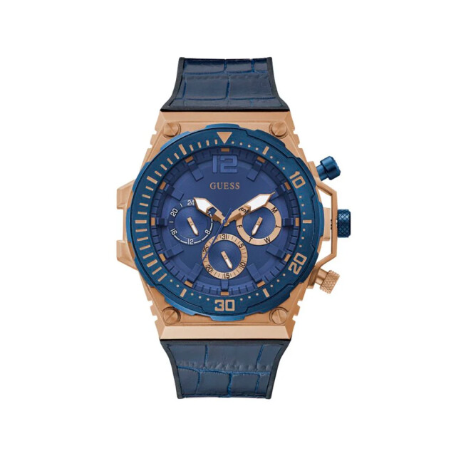 Guess Leren horloge met roze kast 48 mm Guess Blauw Leren Horloge Met Roze Kast 48 MM large