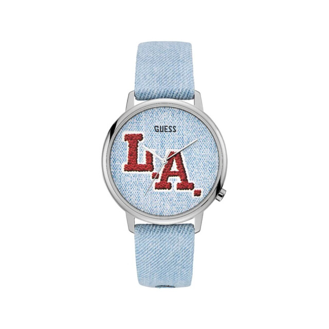 Guess Leren horloge met luxe zilveren kast Guess Blauwe Leren Horloge Met Luxe Zilveren Kast large