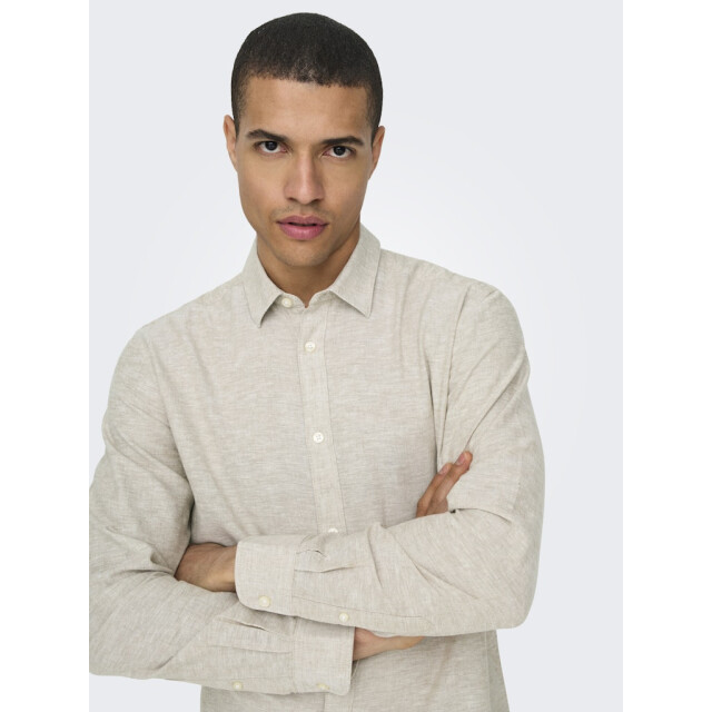 Only & Sons onscaiden ls solid linen shirt noos 22012321 chinchilla 05631.840.0043 large
