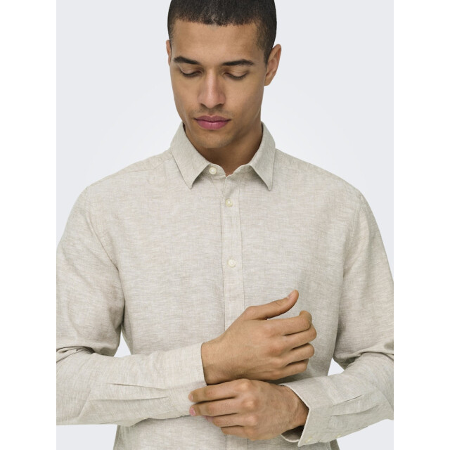 Only & Sons onscaiden ls solid linen shirt noos 22012321 chinchilla 05631.840.0043 large