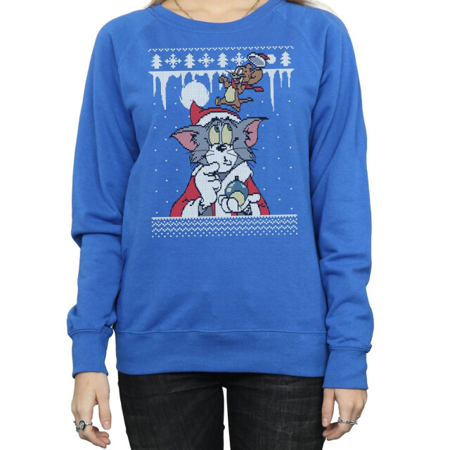 Li-cense Tom and jerry dames kerst fair isle sweatshirt UTBI11784_royalblue large