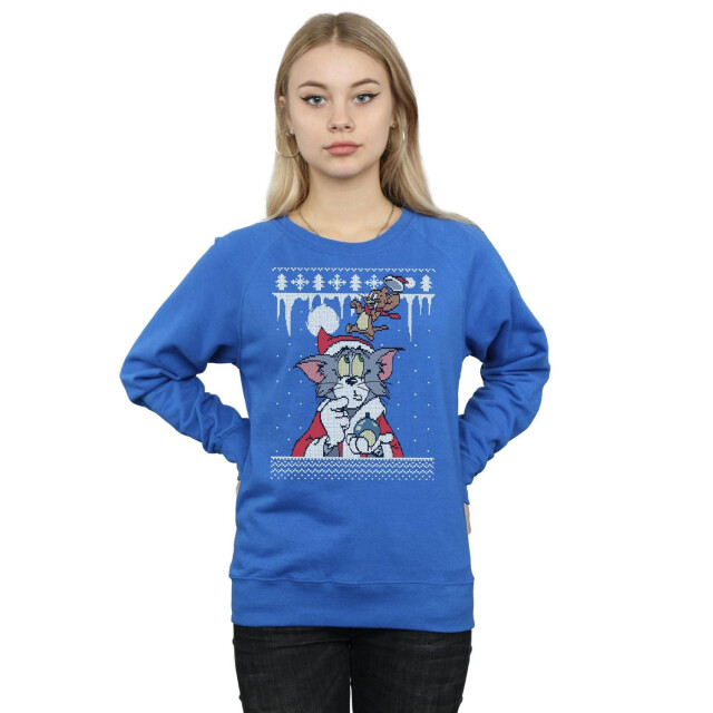 Li-cense Tom and jerry dames kerst fair isle sweatshirt UTBI11784_royalblue large