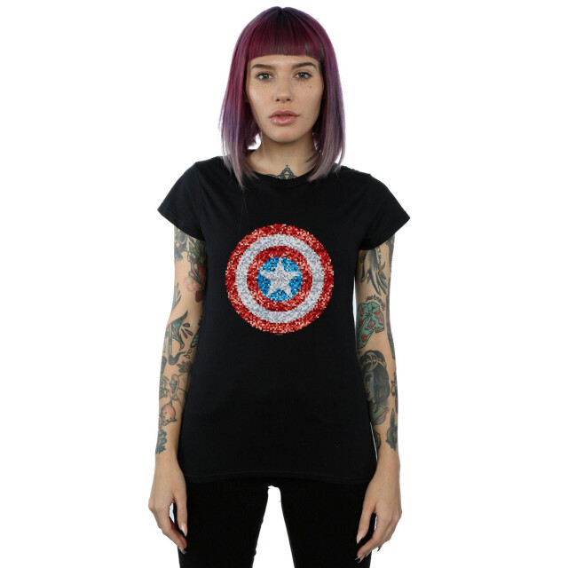 Li-cense Marvel dames captain america pixelated shield katoenen t-shirt UTBI34456_black large