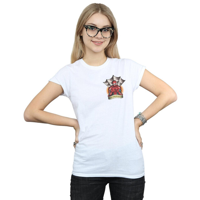 Li-cense Marvel dames spider-man tattoo borstprint katoenen t-shirt UTBI34796_white large