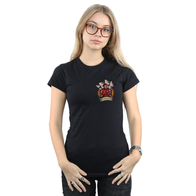 Li-cense Marvel dames spider-man tattoo borstprint katoenen t-shirt UTBI34796_black large
