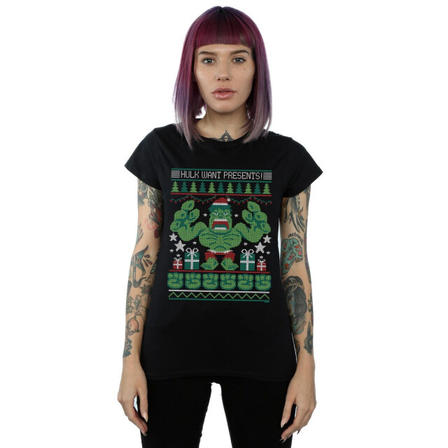 Li-cense Marvel dames hulk want presents fair isle katoenen t-shirt UTBI35105_black large