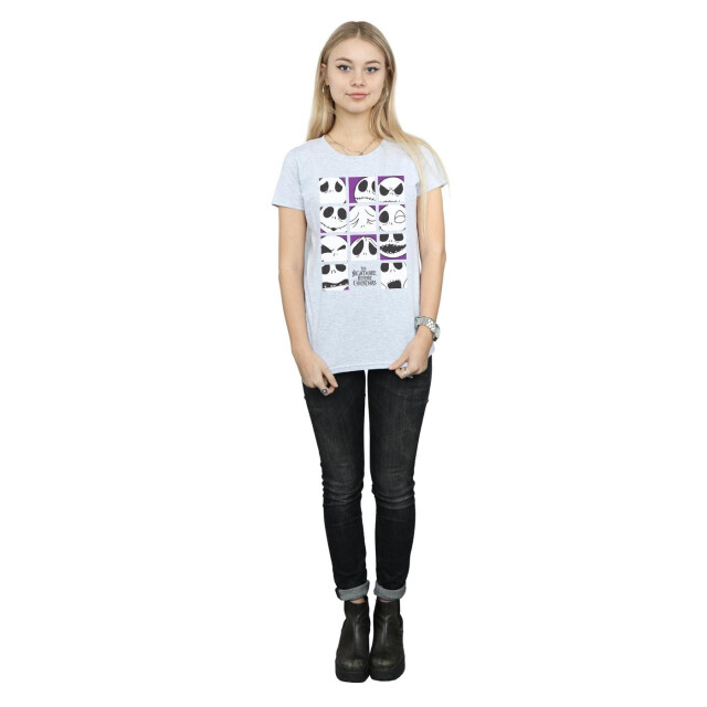 Li-cense Disney dames nightmare before christmas vele gezichten van jack vierkantjes katoenen t-shirt UTBI35593_sportsgrey large
