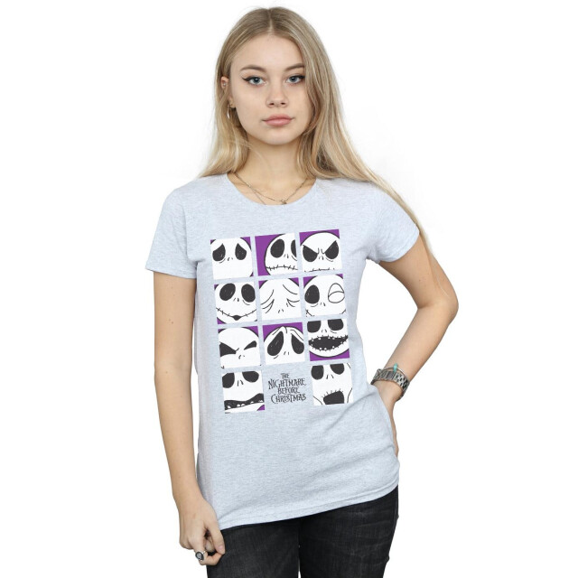 Li-cense Disney dames nightmare before christmas vele gezichten van jack vierkantjes katoenen t-shirt UTBI35593_sportsgrey large
