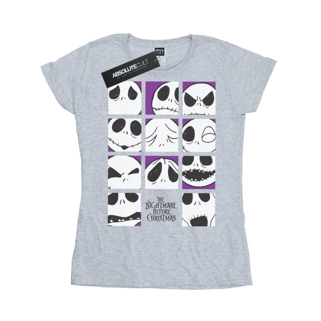 Li-cense Disney dames nightmare before christmas vele gezichten van jack vierkantjes katoenen t-shirt UTBI35593_sportsgrey large