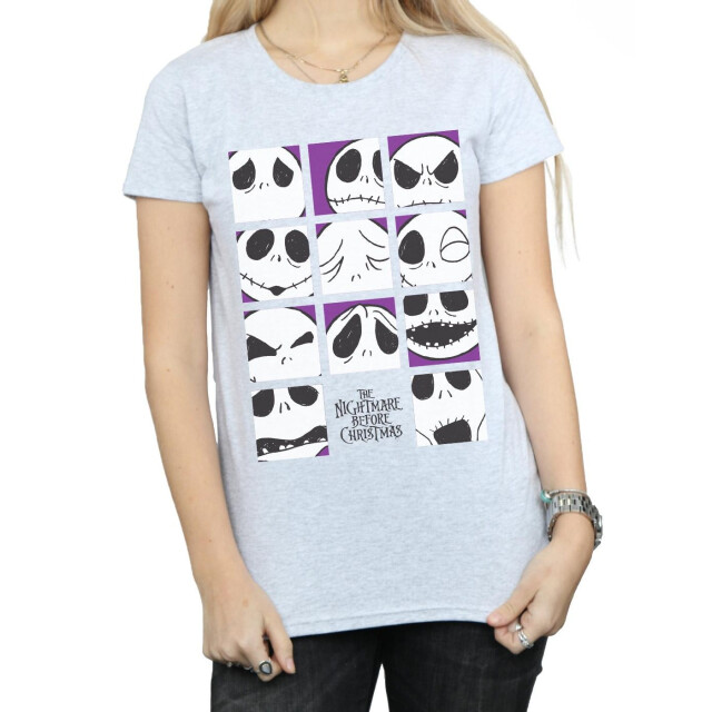 Li-cense Disney dames nightmare before christmas vele gezichten van jack vierkantjes katoenen t-shirt UTBI35593_sportsgrey large