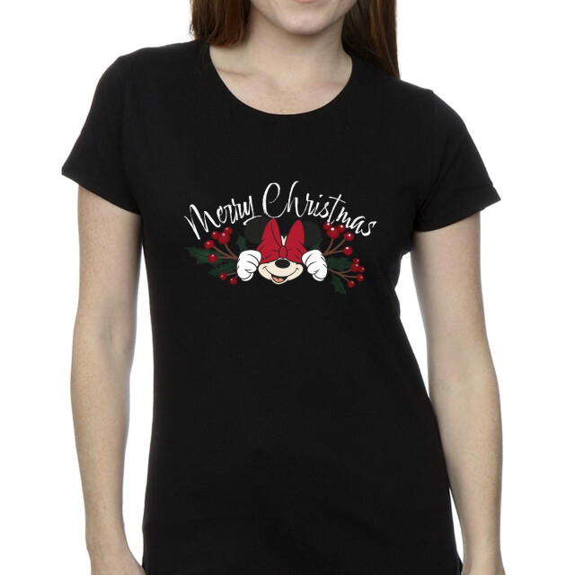 Li-cense Disney dames minnie mouse kerstmis holly katoenen t-shirt UTBI33891_black large
