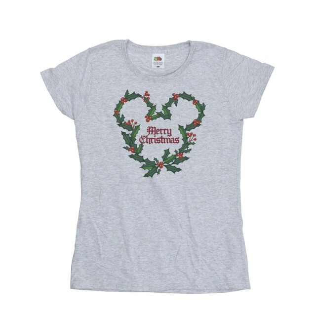 Li-cense Disney dames mickey mouse vrolijk kerstfeest holly katoenen t-shirt UTBI33551_sportsgrey large