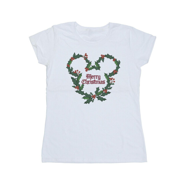 Li-cense Disney dames mickey mouse vrolijk kerstfeest holly katoenen t-shirt UTBI33551_white large