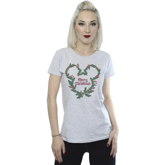 Li-cense Disney dames mickey mouse vrolijk kerstfeest holly katoenen t-shirt UTBI33551_sportsgrey large