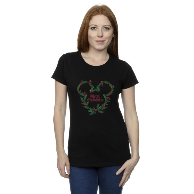 Li-cense Disney dames mickey mouse vrolijk kerstfeest holly katoenen t-shirt UTBI33551_black large