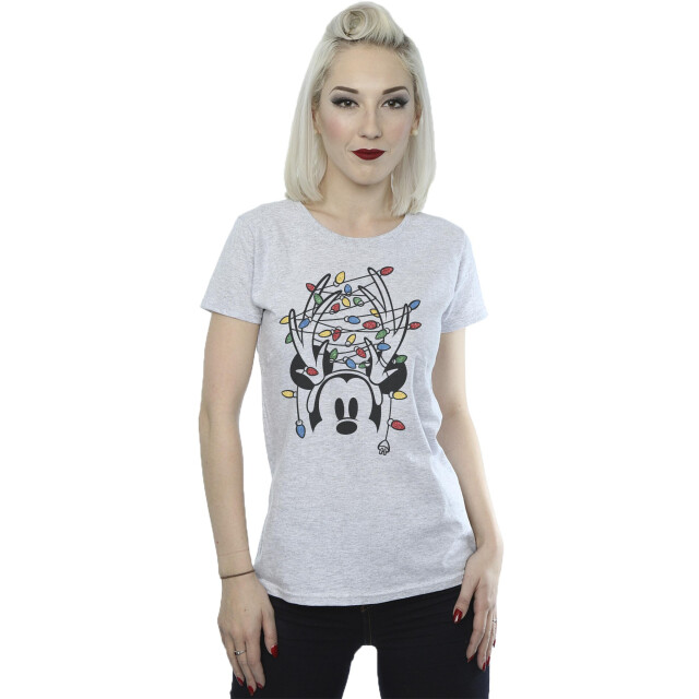 Li-cense Disney dames mickey mouse kersthoofd lichtjes katoenen t-shirt UTBI33427_sportsgrey large