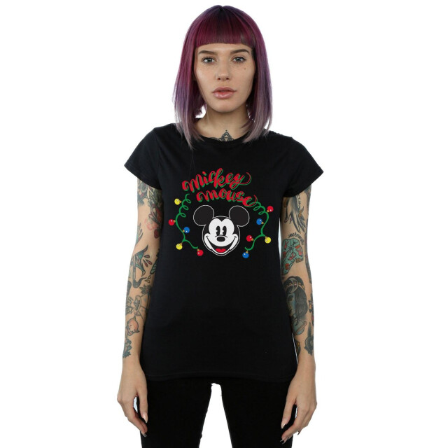Li-cense Disney dames mickey mouse kerstmis lichtbollen katoenen t-shirt UTBI33291_black large