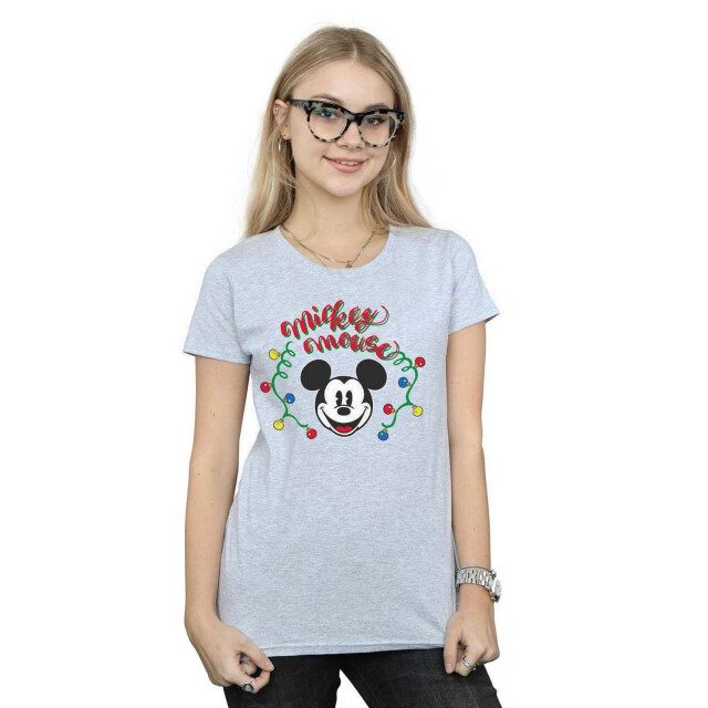Li-cense Disney dames mickey mouse kerstmis lichtbollen katoenen t-shirt UTBI33291_sportsgrey large