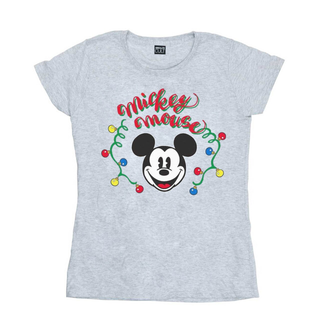 Li-cense Disney dames mickey mouse kerstmis lichtbollen katoenen t-shirt UTBI33291_sportsgrey large