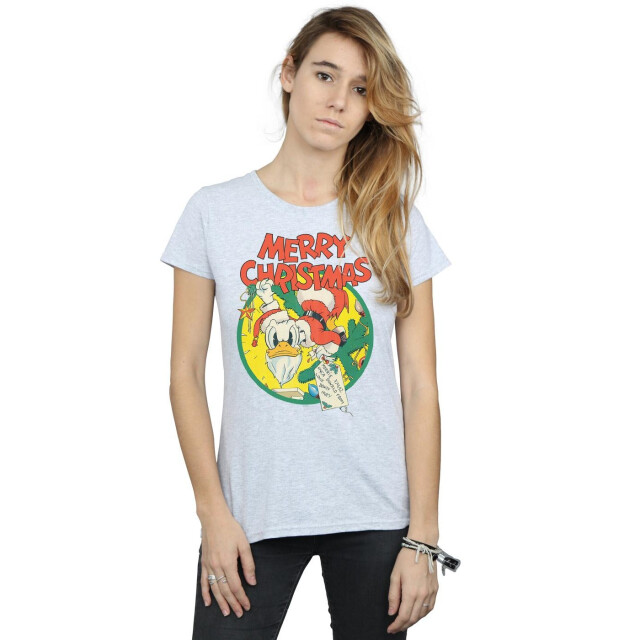 Li-cense Disney dames donald duck vrolijk kerstmis katoenen t-shirt UTBI32795_sportsgrey large