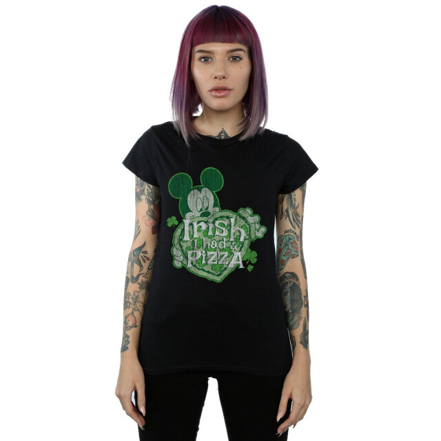 Li-cense Disney dames mickey mouse shamrock pizza katoenen t-shirt UTBI32642_black large
