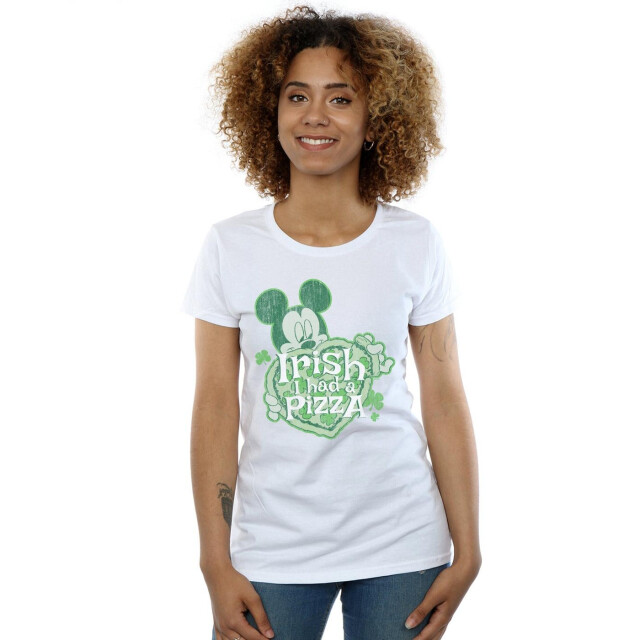 Li-cense Disney dames mickey mouse shamrock pizza katoenen t-shirt UTBI32642_white large