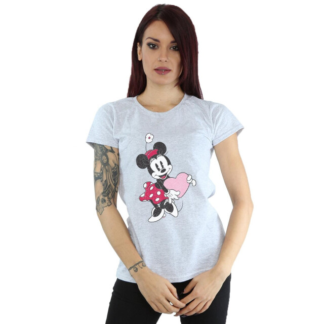 Li-cense Disney dames minnie mouse love heart katoenen t-shirt UTBI32420_sportsgrey large