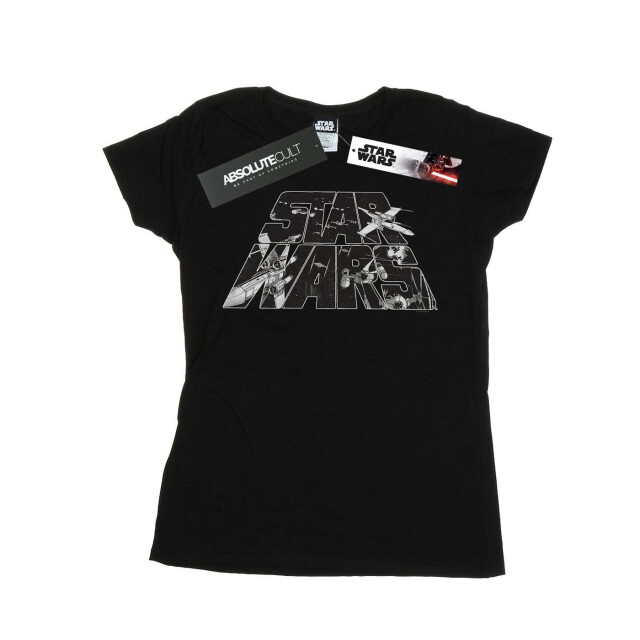 Li-cense Star wars dames logo ruimte schets katoenen t-shirt UTBI41849_black large